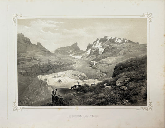 Antique Landscape Print- Adolph Tidemand - View of Horungerne - Norway - F4