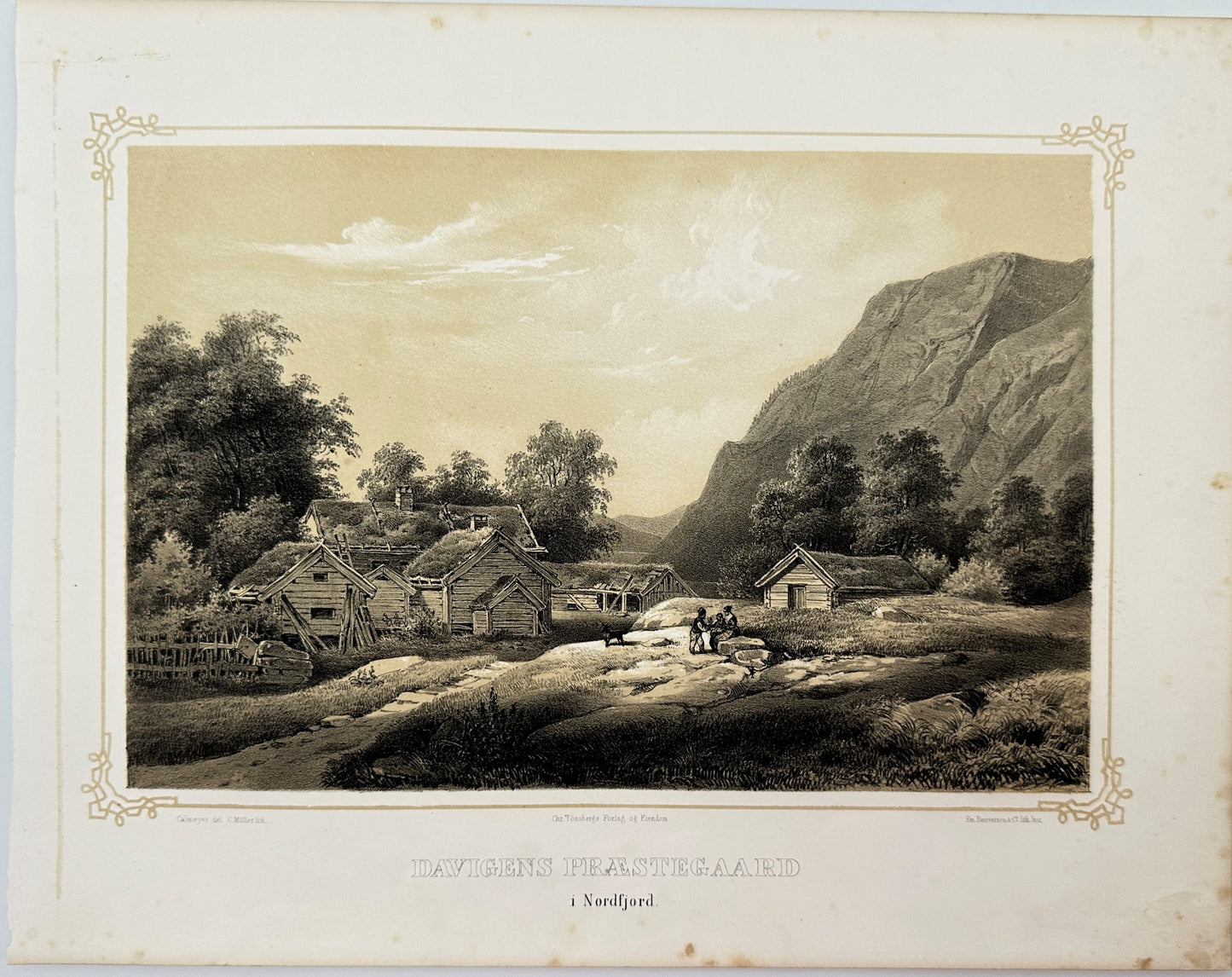 Antique Landscape Print - Adolph Tidemand - View of Dayteens Praestegaard - F4