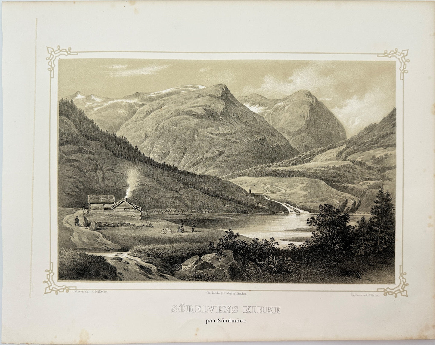 Antique Landscape Print - Adolph Tidemand - View of Sorelvens Kirke - F4