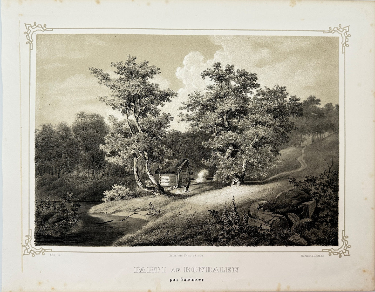 Antique Landscape Print - Adolph Tidemand - View of Parti af Bondalen - F4