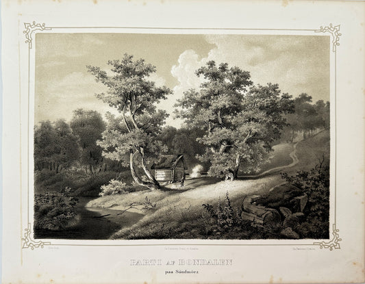 Antique Landscape Print - Adolph Tidemand - View of Parti af Bondalen - F4