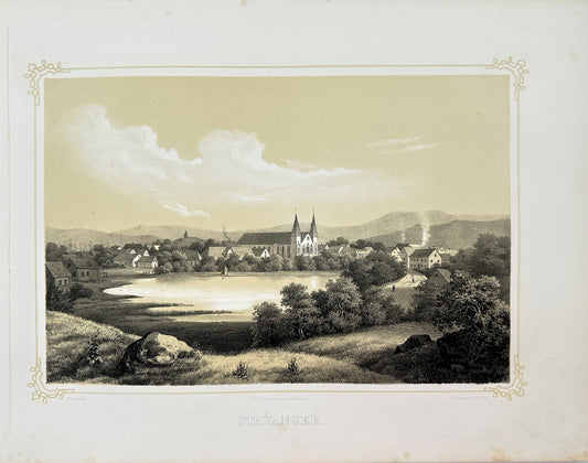 Antique Landscape Print - Adolph Tidemand - View of Stavanger - Norway - F4