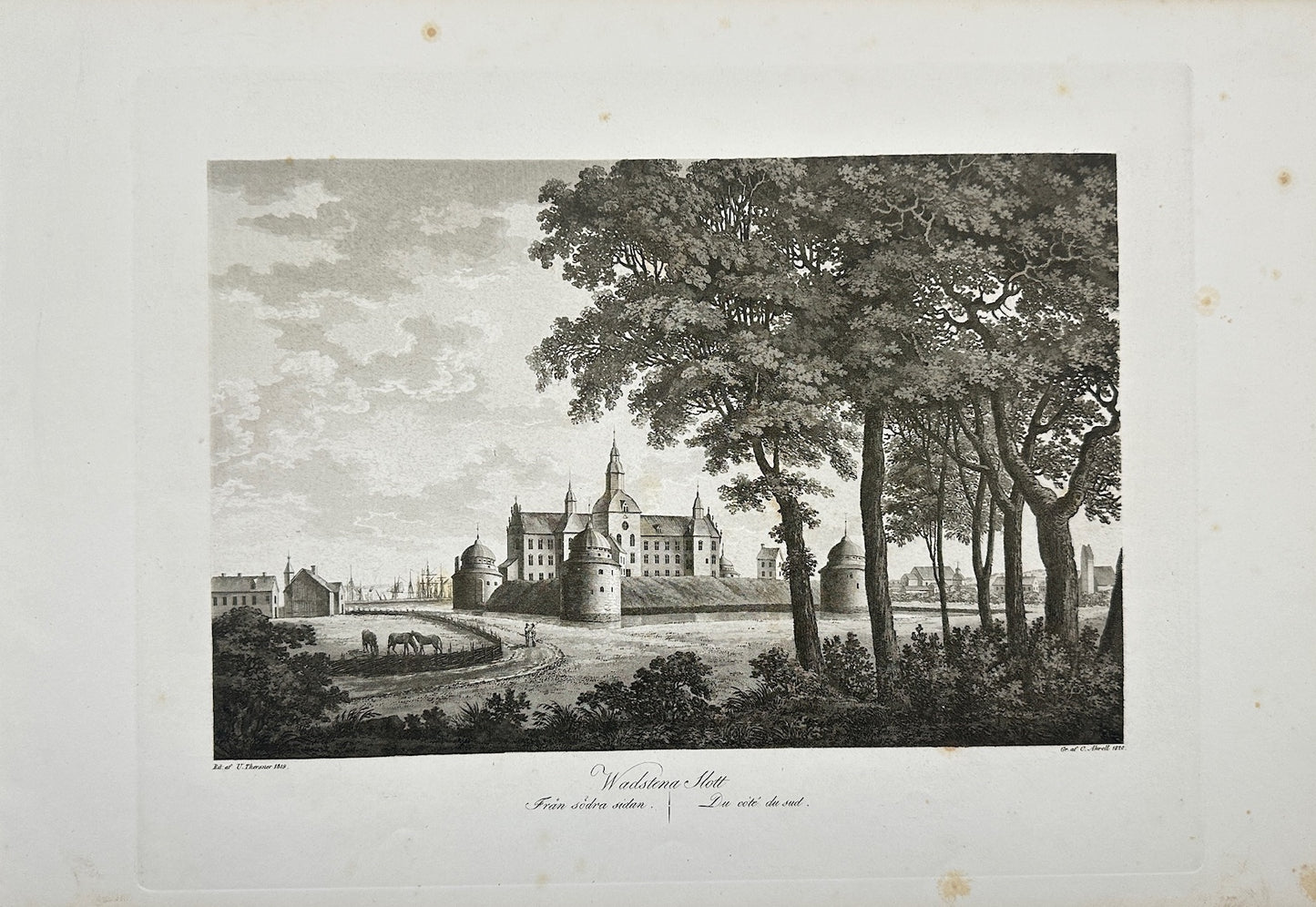 Antique Engraving - Ulrik Thersner - View of Swedish Castle in Sweden - E3