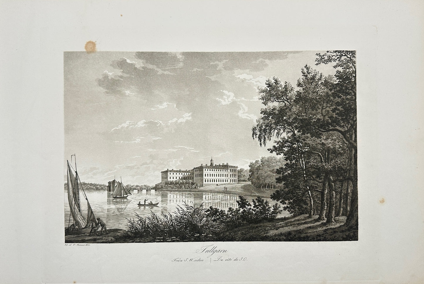 Antique Engraving - Ulrik Thersner - View of Tullgarn Castle in Sweden - E3