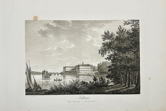 Antique Engraving - Ulrik Thersner - View of Tullgarn Castle in Sweden - E3