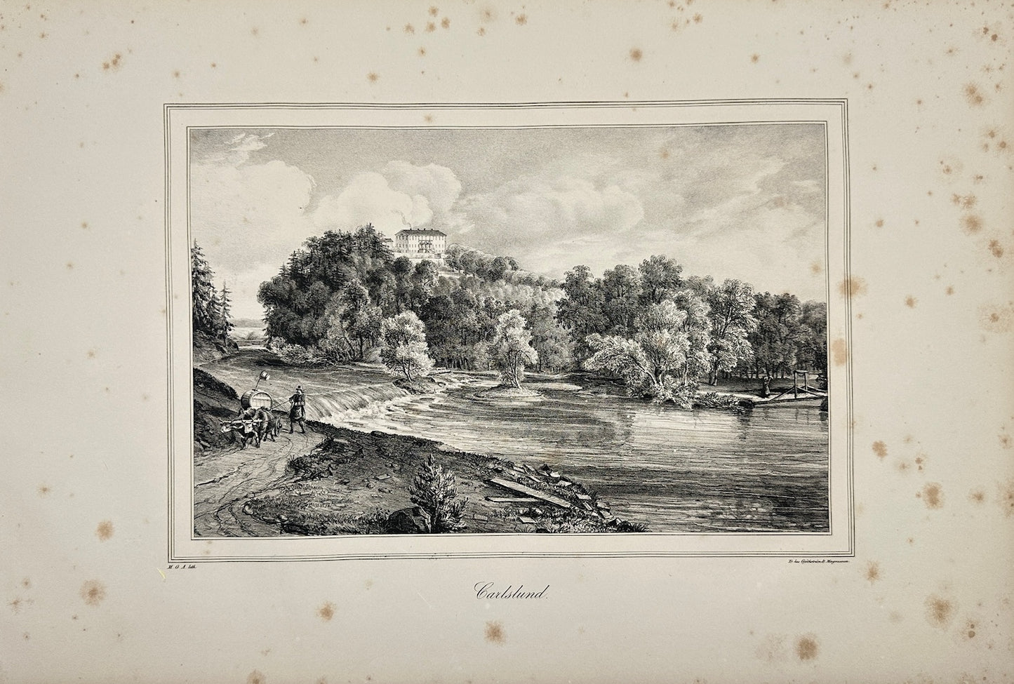 Antique Engraving - Ulrik Thersner - View of Karlslund's Mansion in Sweden - E3