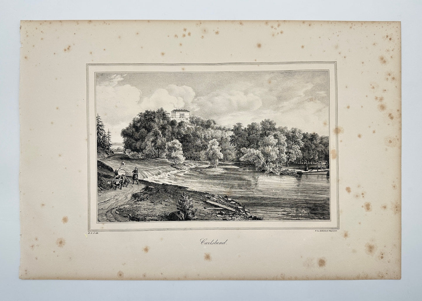 Antique Engraving - Ulrik Thersner - View of Karlslund's Mansion in Sweden - E3
