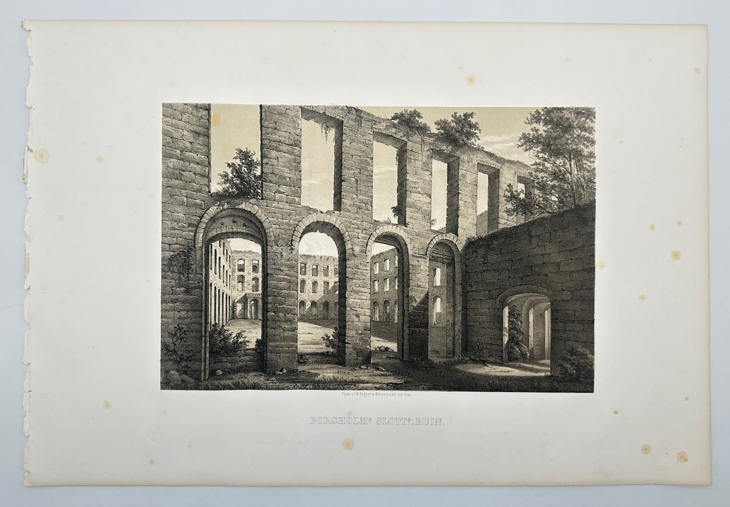 Antique Engraving - Ulrik Thersner - View of Borgholm Castle Ruin in Sweden - E3