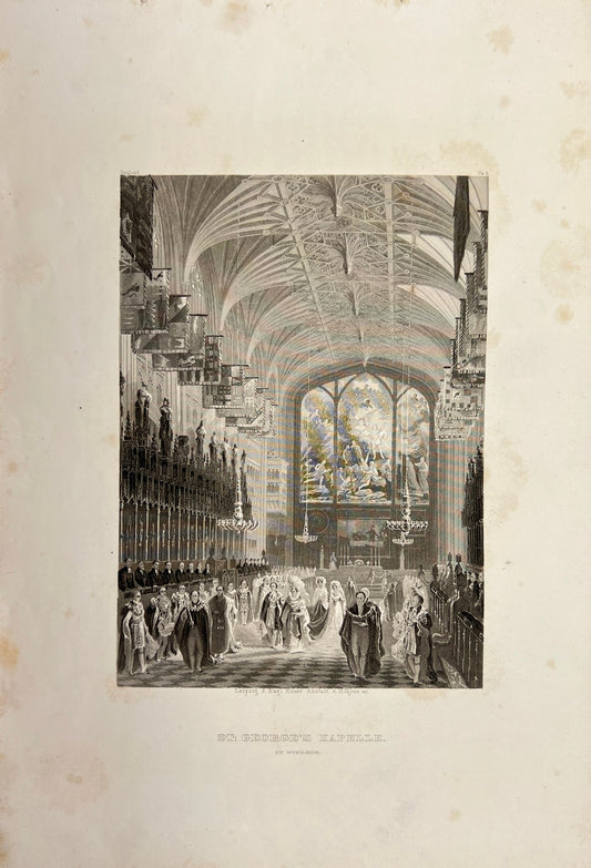 Antique Engraving - Carl Joseph Meyer - St George's Chapel - England - E5