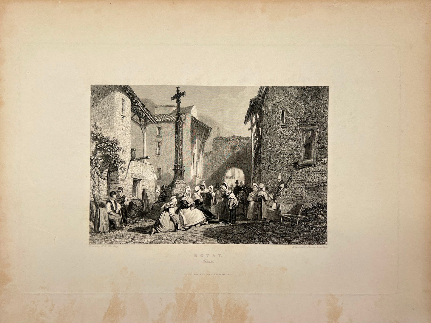 Original Antique Engraving - Carl Joseph Meyer - View of Royat in France - E5