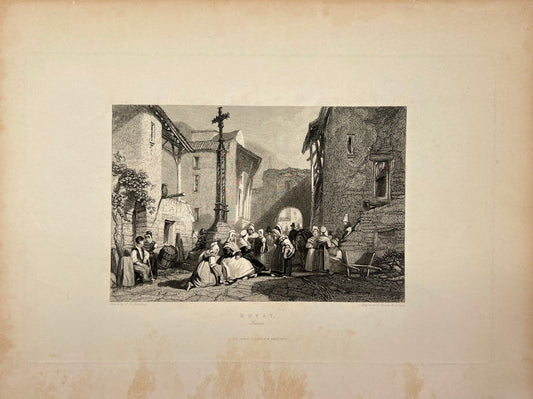 Original Antique Engraving - Carl Joseph Meyer - View of Royat in France - E5