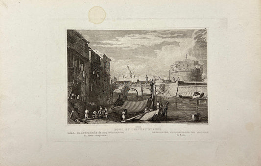 Antique Print - Meyer - View of the Bridge and Castel Sant'Angelo - Rome - E5