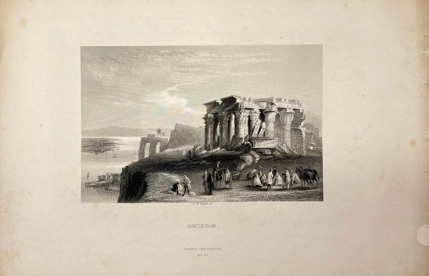 Antique Engraving - Carl Joseph Meyer - View of Kom Ombo (Ombos) in Egypt - E5