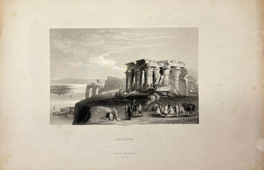 Antique Engraving - Carl Joseph Meyer - View of Kom Ombo (Ombos) in Egypt - E5