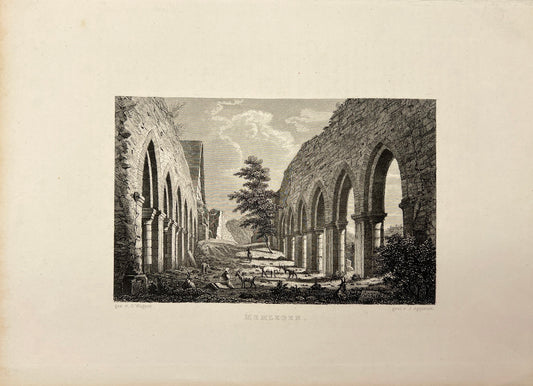 Antique Engraving - Carl Joseph Meyer - View of Memleben in Germany - E5