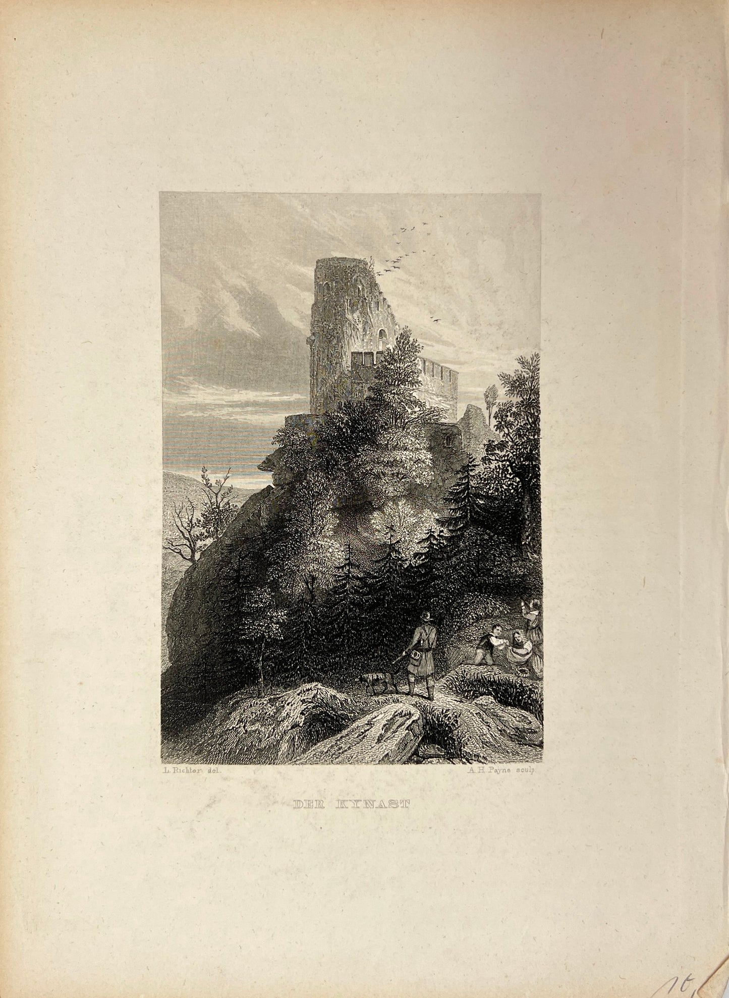 Original Antique Engraving - Carl Joseph Meyer - View of The Kynast - E5