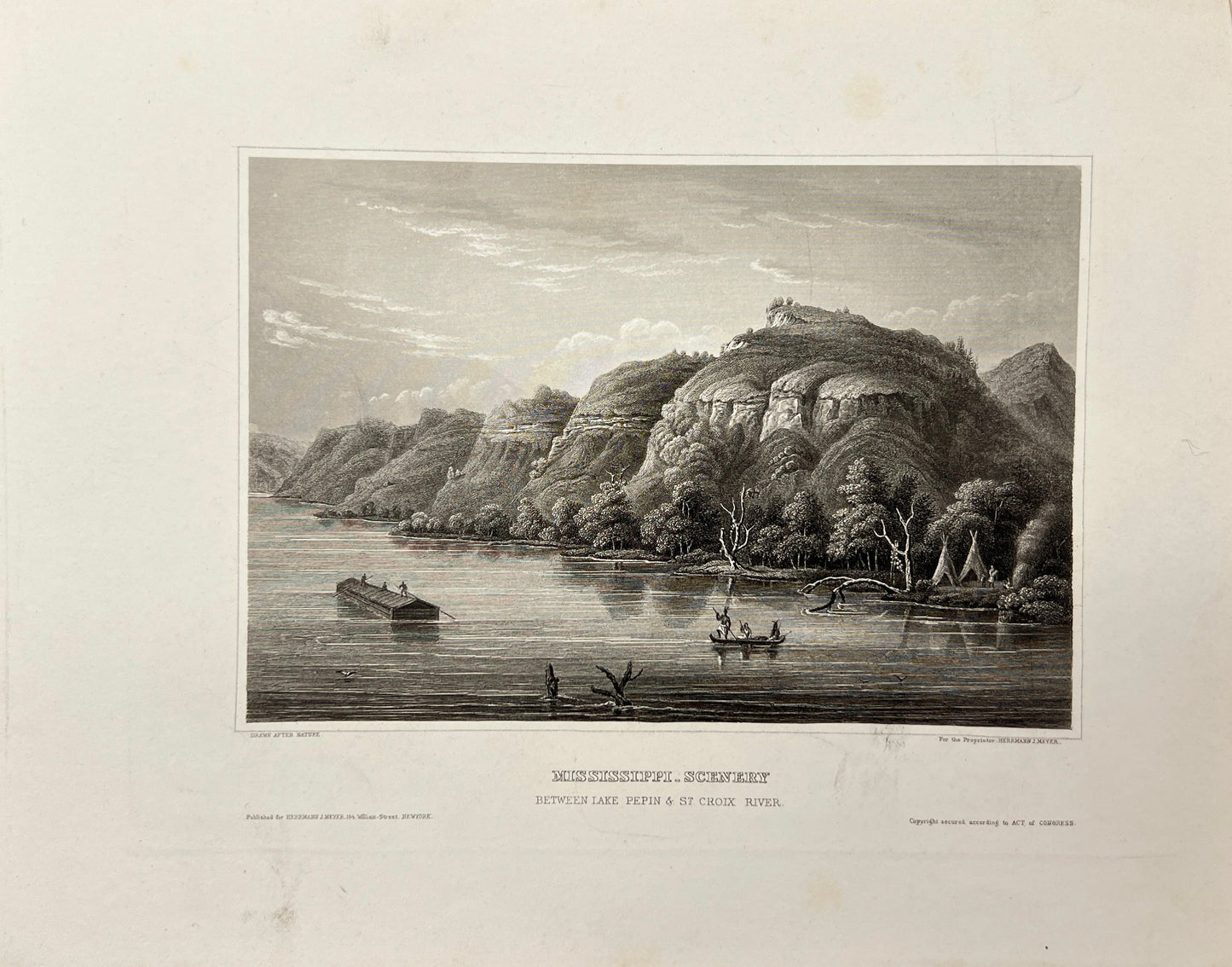 Original Antique Engraving - Carl Joseph Meyer - View of Mississippi - USA - E5