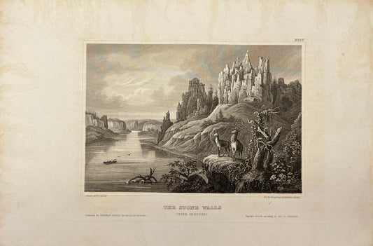 Antique Engraving - Carl Joseph Meyer - The Stone Walls (Upper Missouri) - E5