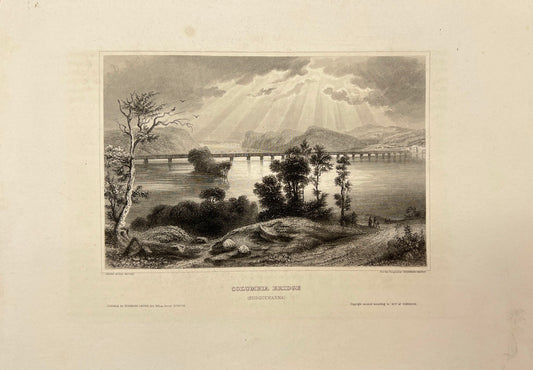 Antique Engraving - Carl Joseph Meyer - Columbia Bridge (Susquehanna) - E5