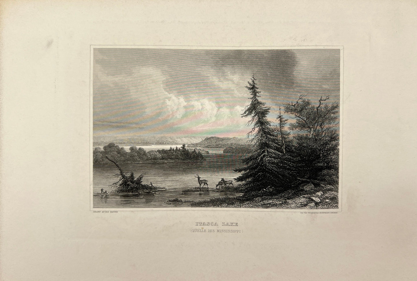 Antique Engraving - Carl Joseph Meyer - Itasca Lake (Mississippi Lake) - E5