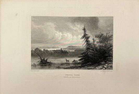 Antique Engraving - Carl Joseph Meyer - Itasca Lake (Mississippi Lake) - E5