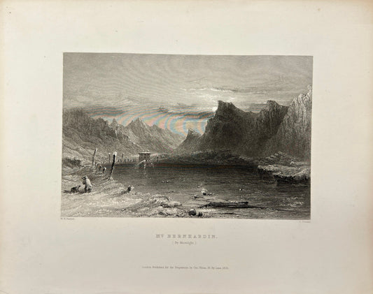 Antique Engraving - Carl Joseph Meyer - Mt Bernhardin (By Moonlight) - E5