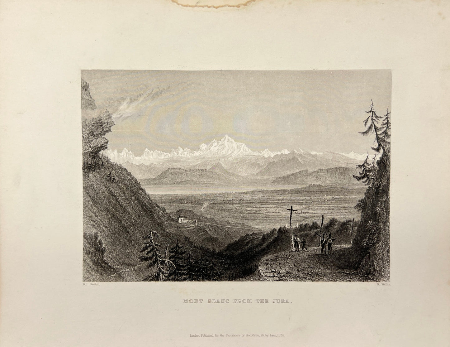 Original Antique Engraving - Carl Joseph Meyer - Mont Blanc From the Jura - E5