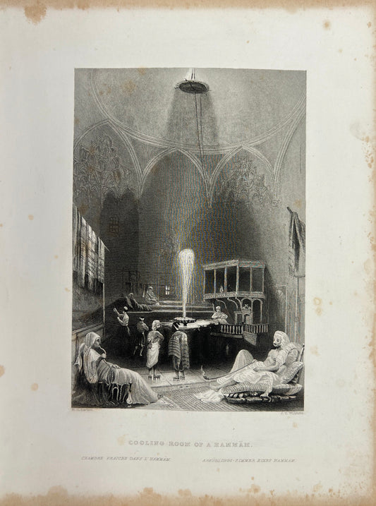 Original Antique Engraving - Carl Joseph Meyer - Cooling Room of a Hammam - E5