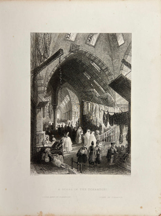 Antique Engraving - Carl Joseph Meyer - View of Grand Bazaar - Türkiye - E5