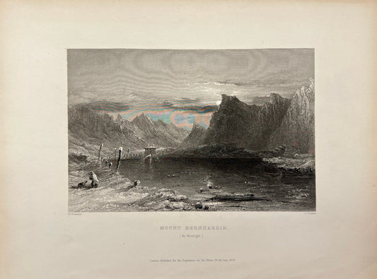 Antique Engraving - Carl Joseph Meyer - Mount Bernardino - Switzerland - E5