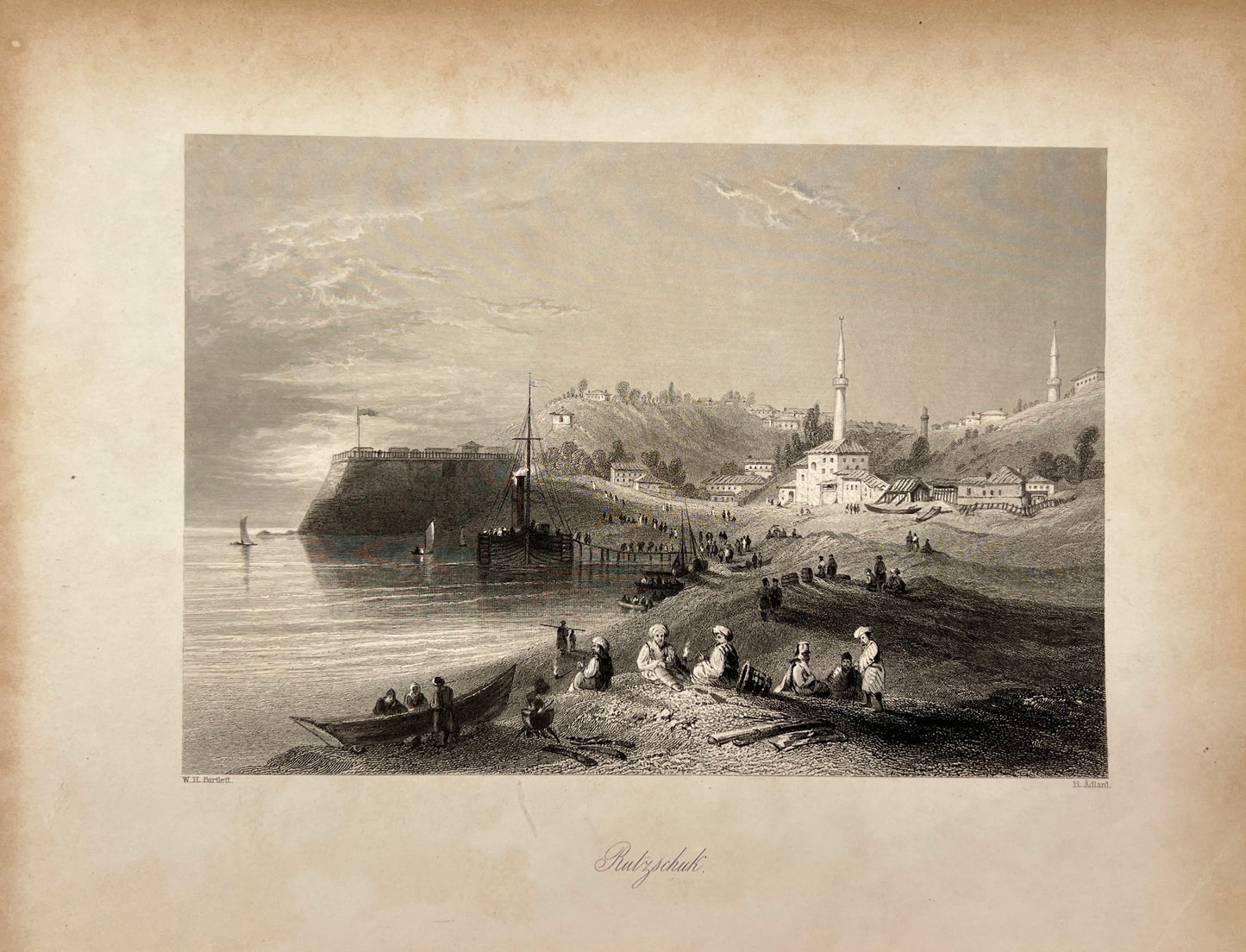 Original Antique Engraving - Carl Joseph Meyer - View of the Danube River - E5