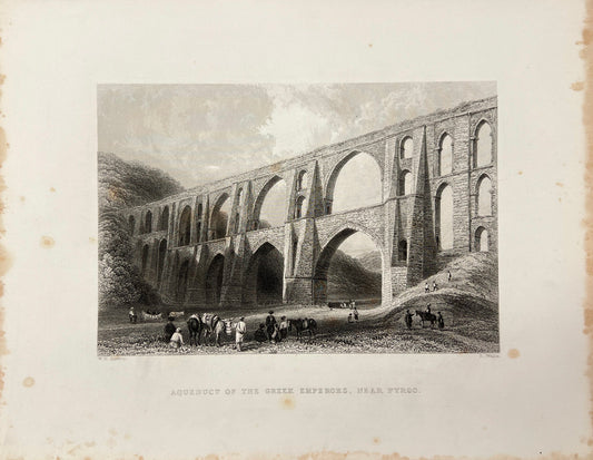 Original Antique Print - Carl Joseph Meyer - Aqueduct of the Emperor Valens - E5