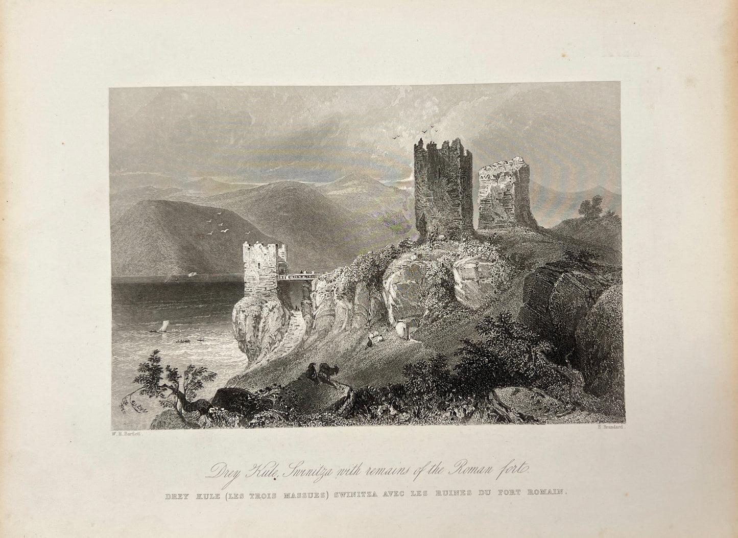 Antique Print - Carl Joseph Meyer - View of Cetatea Tricule in Romania - E5