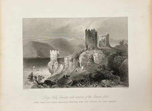 Antique Print - Carl Joseph Meyer - View of Cetatea Tricule in Romania - E5