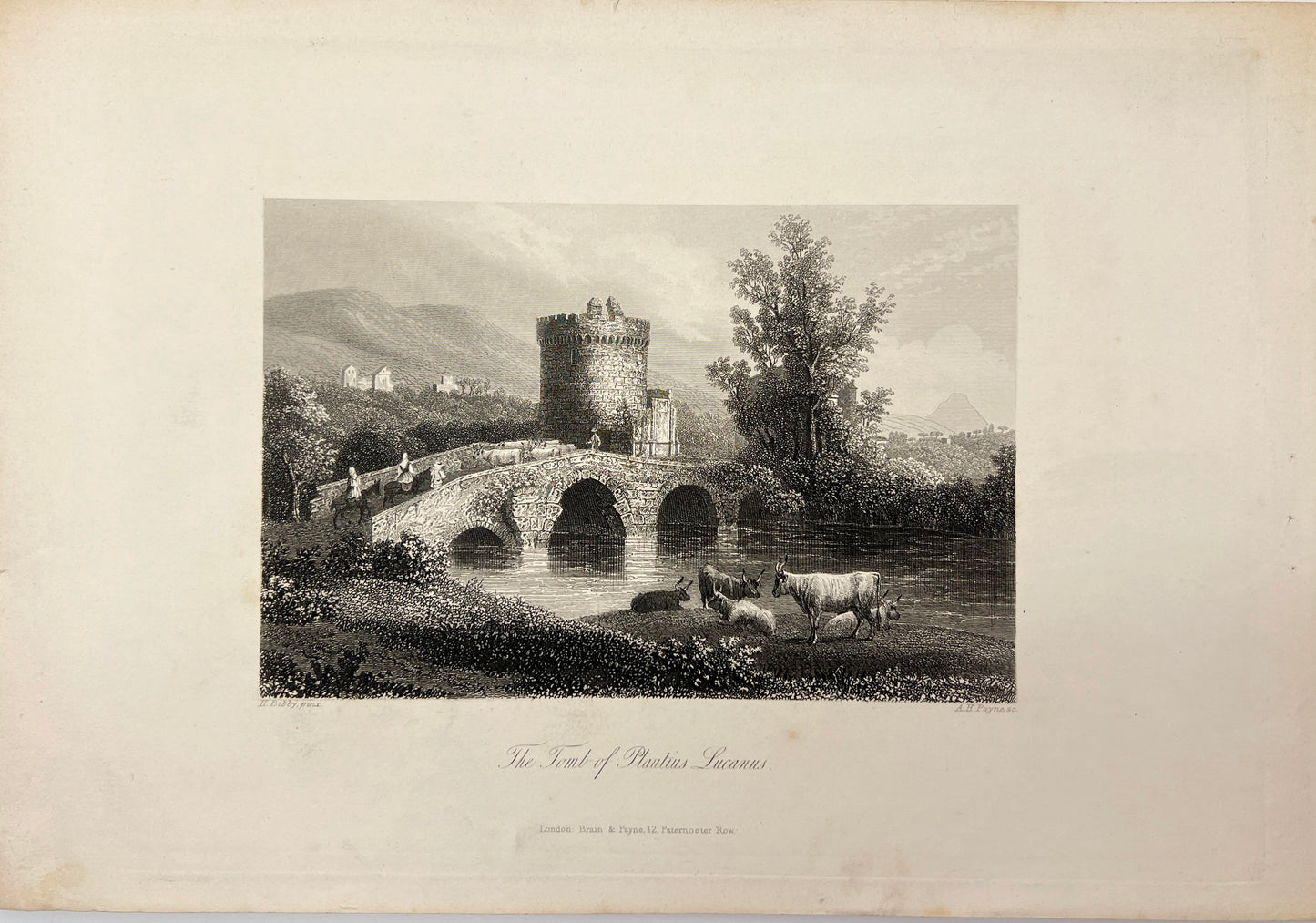 Antique Engraving - Carl Joseph Meyer - View of Ponte Lucano in Italy - E5