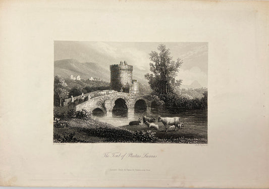Antique Engraving - Carl Joseph Meyer - View of Ponte Lucano in Italy - E5