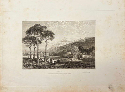 Original Antique Engraving - Carl Joseph Meyer - Trevi in Italy - E5