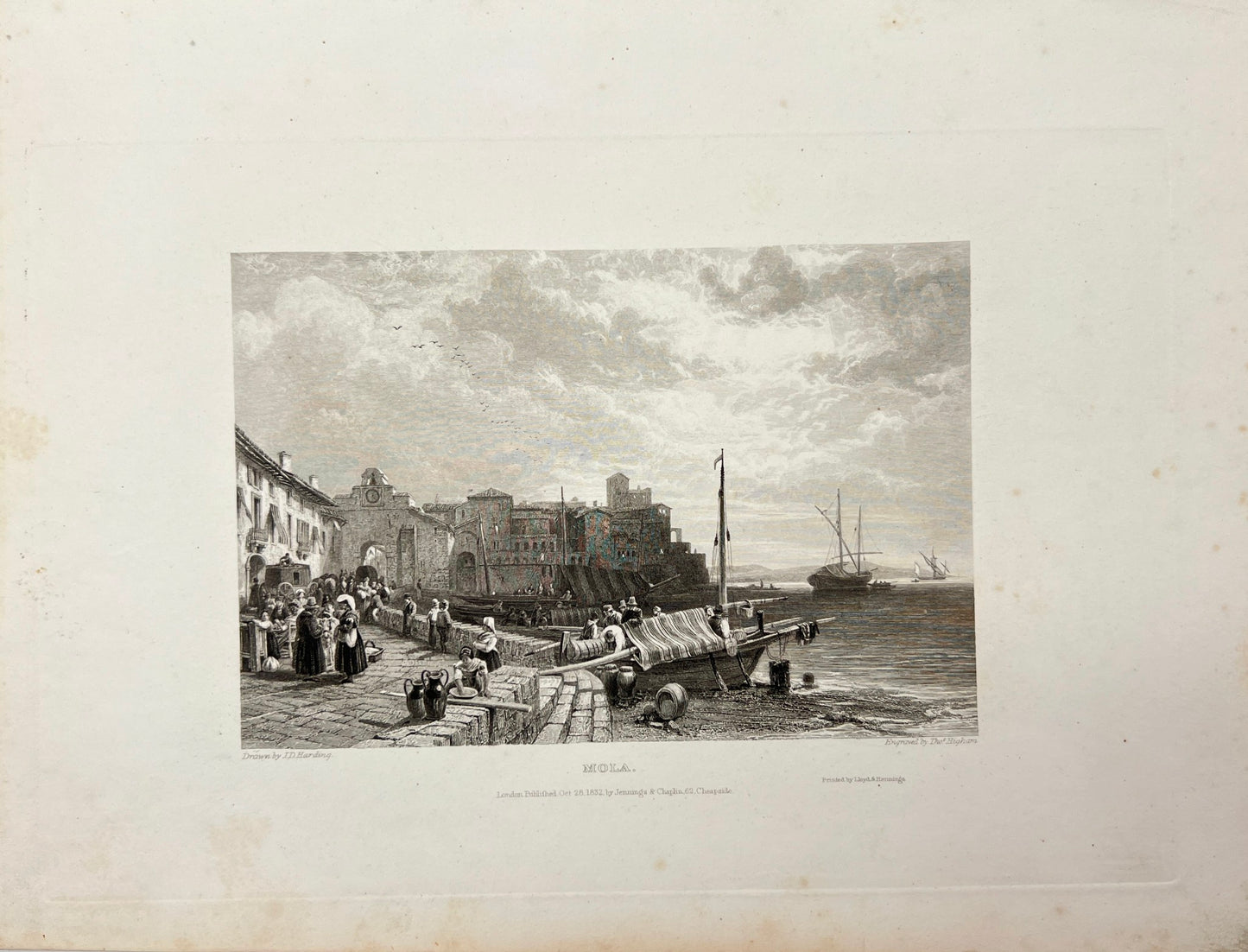 Antique Engraving - Carl Joseph Meyer - Mola - Bay of Naples - Italy - E5