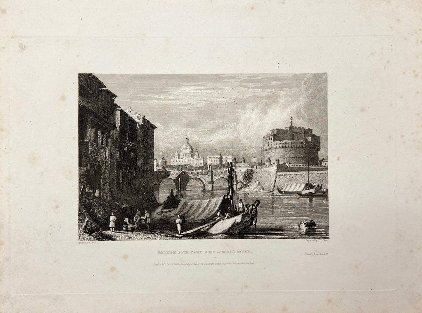 Antique Engraving - Carl Joseph Meyer - Bridge and Castle of Angelo Rome - E5