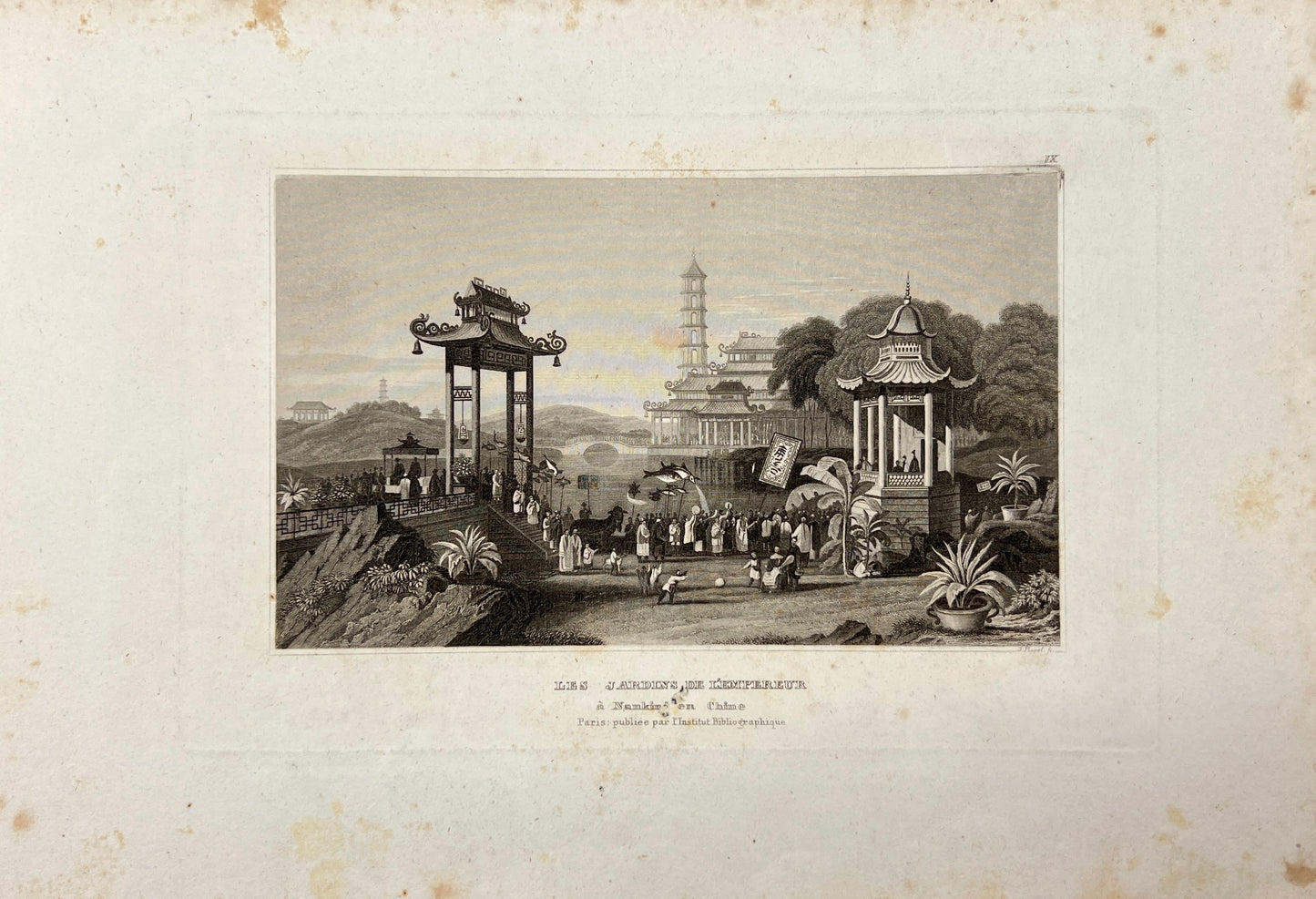 Original Antique Engraving - Carl Joseph Meyer - The Emperor's Gardens - E5