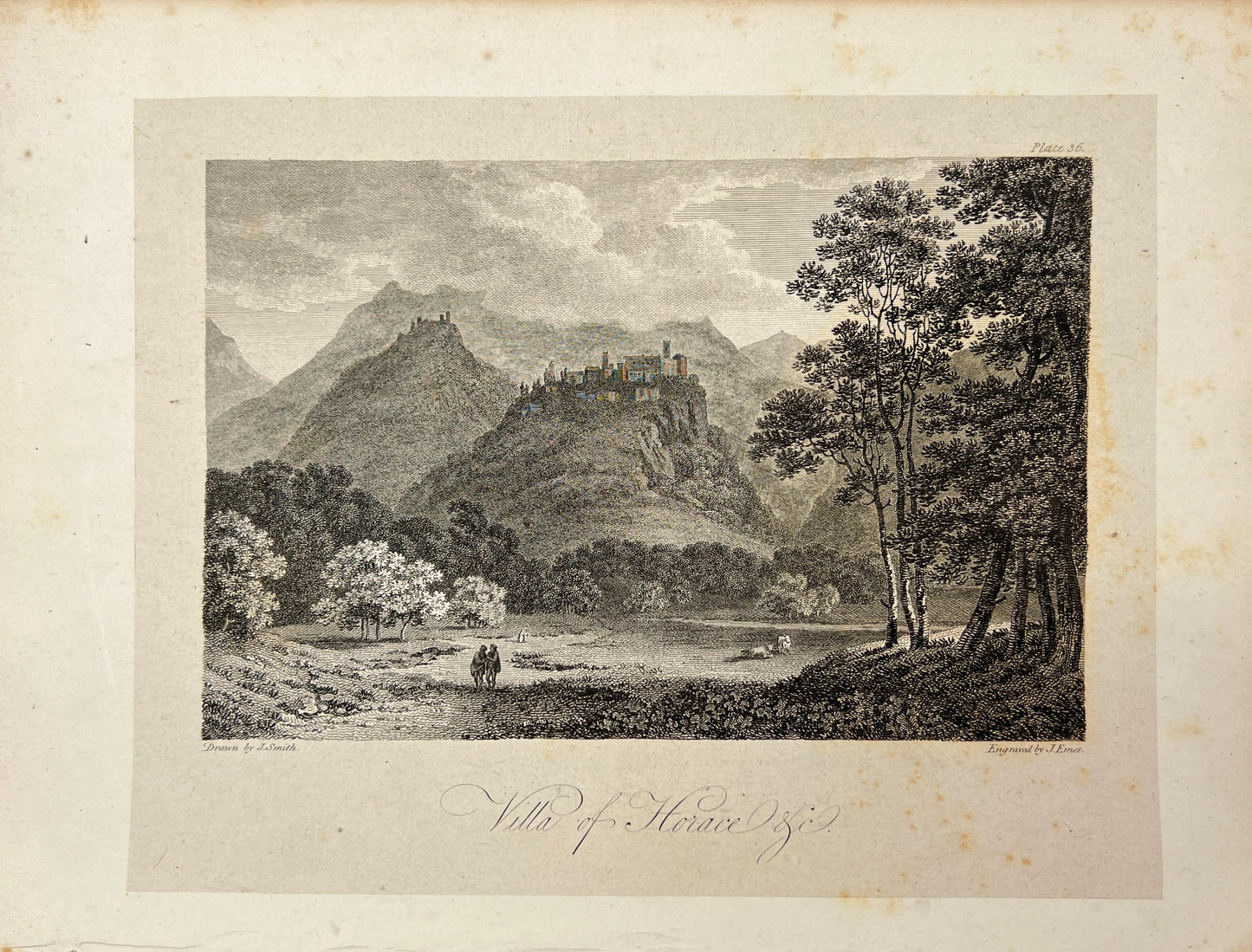 Original Antique Engraving - Carl Joseph Meyer - Villa of Horace - Rome - E5