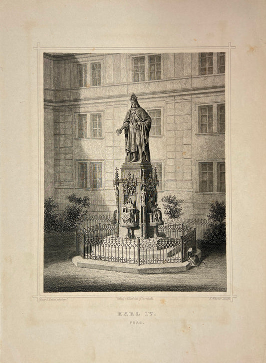 Antique Engraving - Carl Joseph Meyer - Monument to Charles IV - Rome - E5