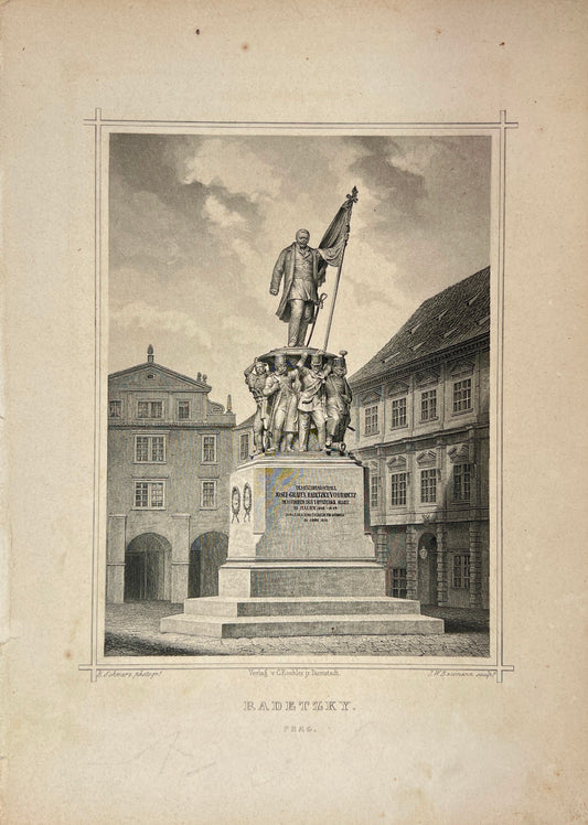 Antique Engraving - Carl Joseph Meyer - Radetzky in Prague - Czech - E5