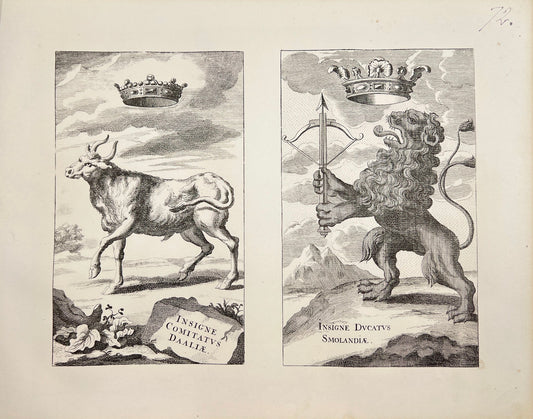 Original Antique Print - Erik Dahlberg - Dalsland's coat of Arms - Götaland - E1