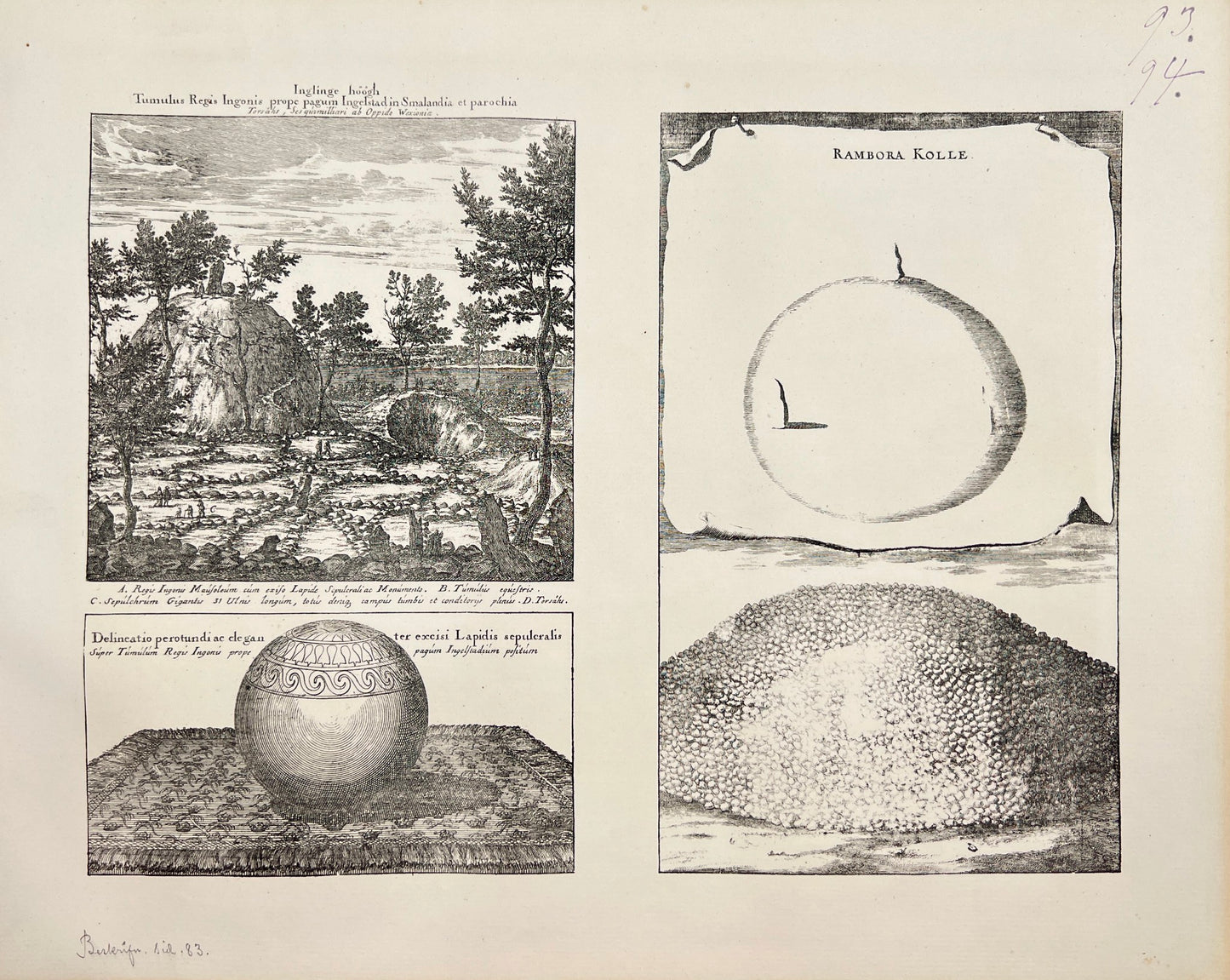 Original Antique Print - Erik Dahlberg - View of Inglinge Hög in Sweden - E1