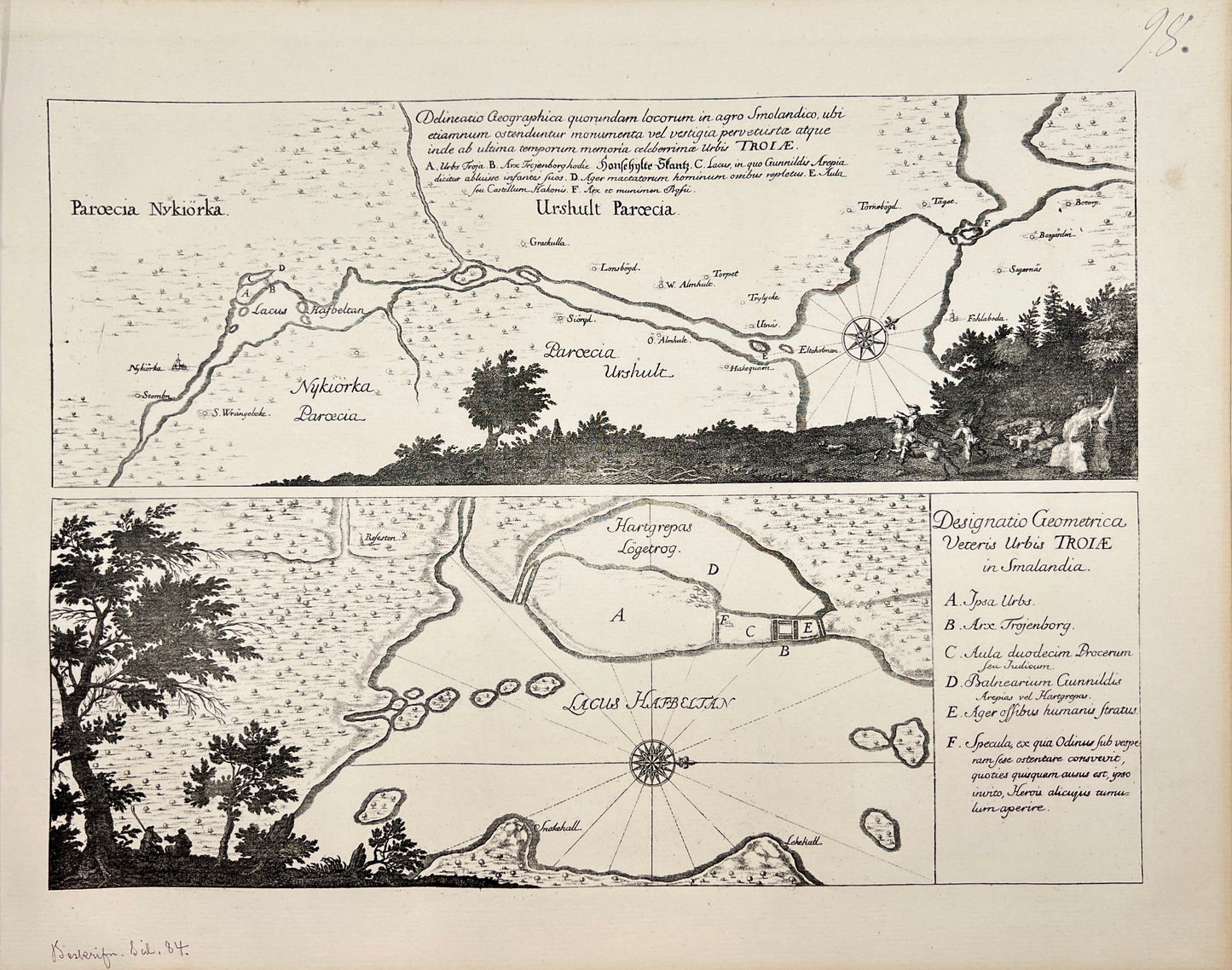 Original Antique Print - Erik Dahlberg - Map of Småland - Sweden - E1