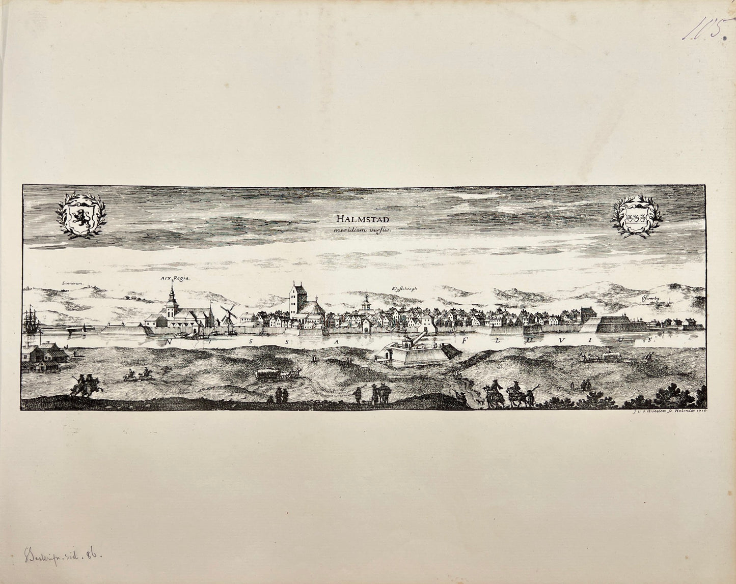 Original Antique Print - Erik Dahlberg - View of Halmstad in Sweden - E1