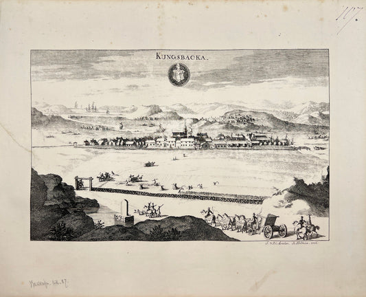 Original Antique Print - Erik Dahlberg - View of Kungsbacka in Sweden - E1