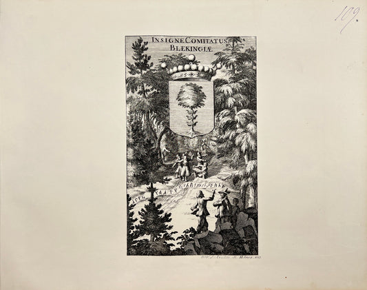 Original Antique Print - Erik Dahlberg - Blekinge's Coat of Arms - Sweden - E1