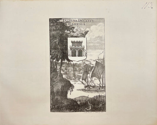 Original Antique Print - Erik Dahlberg - Coat of Arms of Bohuslän - Sweden - E1